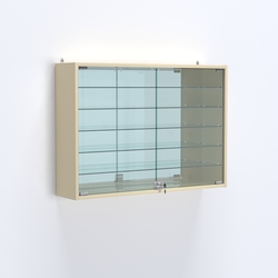 Витрина настенная №203-6А широкая зеркальная с пятью стеклянными полками, Крем Вайс