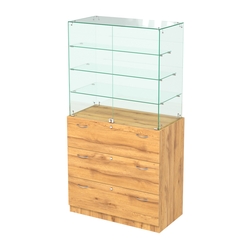 Прилавок с тремя стеклянными полками и выдвижными ящиками Селена-103, Дуб Золотистый