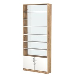 Стеллаж из ДСП с 6-ю полками 250x900 мм серии LEVEL-6 №11-1 (З/C - СТЕКЛО), Дуб Канзас коричневый + Белый