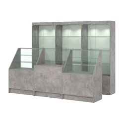 Комплект витрин ЭК-01 и прилавков ЭК-7, Бетон Чикаго светло-серый F186 ST9