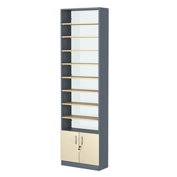 Стеллаж из ДСП с 8-ю полками 250x600 мм серии LEVEL-8 №4-1 (З/C - СТЕКЛО), Темно-серый + Крем Вайс