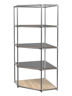 Угловой стеллаж Хром №4 с полками Зеркало 4 мм, Дуб Сонома