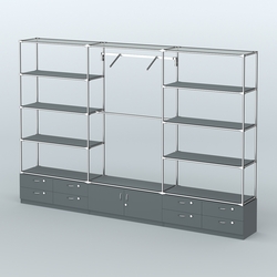 Торговая система ХРОМ без ДСП 3600 мм с тумбами Т14, Т21, полками ДСП и поручнями №5, Темно-Серый