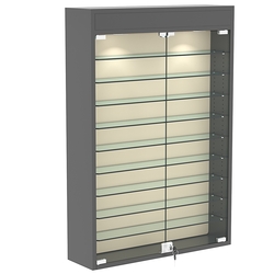 Настенная витрина с бархатом серии БАРОН №2-3А (девять полок), Темно-Серый + 01 Cream