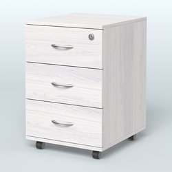 Тумба мобильная с 3 ящиками и замком Индиго Вуд, цвет дуб светлый + белый, Ясень Анкор светлый