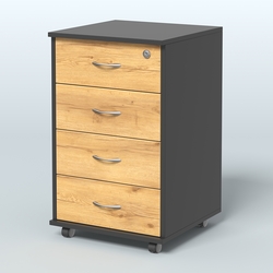 Тумба подкатная 4 ящика, цвет венге, Черный и Дуб Золотистый U1148