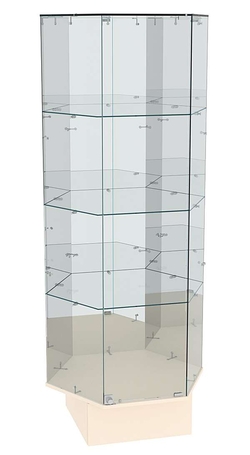 Витрина шестигранная Истра №44 (три задние стенки зеркальные), Крем Вайс