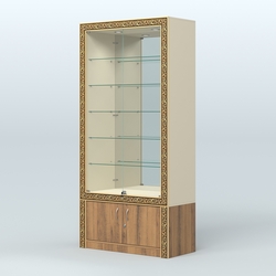 Витрина с декором и замками  из хрома №ВБА-503, Крем Вайс + Орех