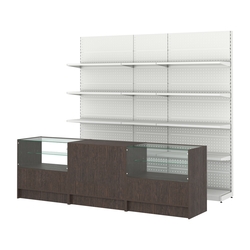 Комплект металлических стеллажей с полками и прилавков ЭК-3, Дуб Венге