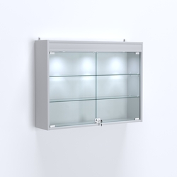 Витрина настенная №203-3А широкая с двумя полками и фризом, Серый