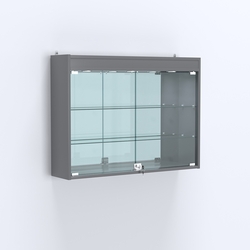 Витрина настенная №203-4А зеркальная с двумя широкими полками и фризом, Темно-Серый