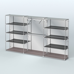 Торговая система ХРОМ (задняя стенка - зеркало) 3600 мм с тонированными полками и поручнями №9, Ясень Анкор темный