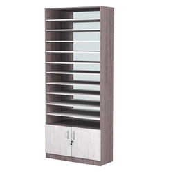 Стеллаж из ДСП с 10-ю полками 400x900 мм серии LEVEL-10 №14-2 (З/C - ЗЕРКАЛО), Ясень Анкор темный + Ясень Анкор светлый