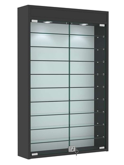 Витрина настенная №2-7А высокая с девятью полками и подсветкой, Черный