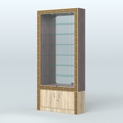 Витрина пристенная с декором №ВБА-32, Ясень Анкор темный и Дуб Сонома