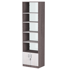 Стеллаж из ДСП с 4-мя полками 400x600 мм серии LEVEL-4 №7-1 (З/C - СТЕКЛО), Ясень Анкор темный + Ясень Анкор светлый