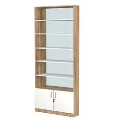 Стеллаж из ДСП с 5-ю полками 200x900 мм серии LEVEL-5 №10-2 (З/C - ЗЕРКАЛО), Дуб Канзас коричневый + Белый