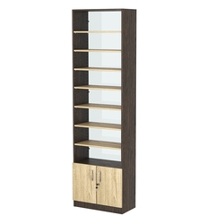 Стеллаж из ДСП с 7-ю полками 300x600 мм серии LEVEL-7 №5-1 (З/C - СТЕКЛО), Дуб Венге + Дуб Сонома