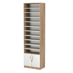 Стеллаж из ДСП с 10-ю полками 350x600 мм серии LEVEL-10 №6 (З/C - ДВП), Дуб Канзас коричневый + Белый