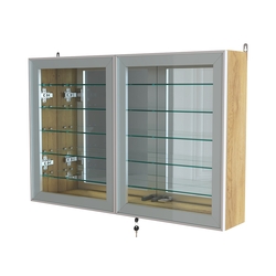 Витрина настенная №3-6А широкая зеркальная с пятью стеклянными полками серии Collecto, Дуб Золотистый