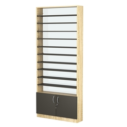 Стеллаж из ДСП с 10-ю полками 200x900 мм серии LEVEL-10 №10-1 (З/C - СТЕКЛО), Дуб Сонома + Черный