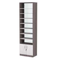 Стеллаж из ДСП с 7-ю полками 350x600 мм серии LEVEL-7 №6-1 (З/C - СТЕКЛО), Ясень Анкор темный + Ясень Анкор светлый