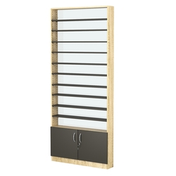 Стеллаж из ДСП с 10-ю полками 150x900 мм серии LEVEL-10 №9-1 (З/C - СТЕКЛО), Дуб Сонома + Черный