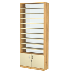 Стеллаж из ДСП с 9-ю полками 300x900 мм серии LEVEL-9 №12-1 (З/C - СТЕКЛО), Дуб Золотистый и Крем Вайс