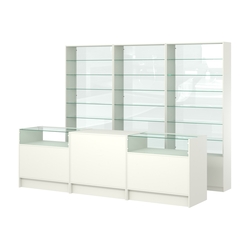 Комплект стеллажей со стеклянными полками U-6 №12-1 и прилавков ЭК-02, Белый