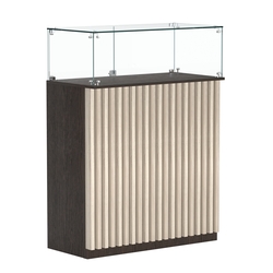 Торговый прилавок прямоугольный с планками и стеклянным колпаком ВЕРТИКАЛЬ №1, Дуб Венге и Дуб Сонома