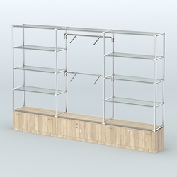 Торговая система ХРОМ без ДСП 3600 мм с тумбами Т11, Т21, прозрачными полками и поручнями №4, Дуб Сонома