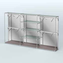 Торговая система ХРОМ (задняя стенка - зеркало) 3600 мм с прозрачными полками и поручнями №5, Ясень Анкор темный