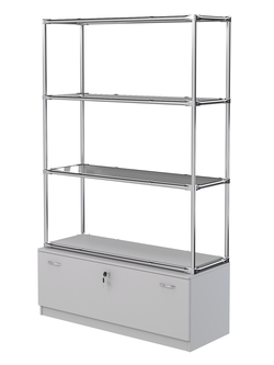 Хромированный стеллаж с тонированными полками №3 с тумбой Т-11, Серый