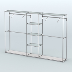 Торговая система ХРОМ без ДСП 3030 мм с прозрачными полками и поручнями №12, Ясень Анкор светлый