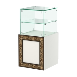 Стеклянный квадратный прилавок с декором №СПБА-10, Белый