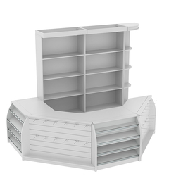 Комплект кассовой зоны со скосами и открытыми стеллажами средний №2-1, Серый