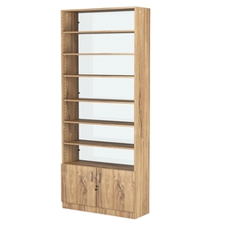 Стеллаж из ДСП с 6-ю полками 300x900 мм серии LEVEL-6 №12-1 (З/C - СТЕКЛО), Дуб Канзас коричневый