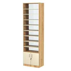 Стеллаж из ДСП с 8-ю полками 350x600 мм серии LEVEL-8 №6-1 (З/C - СТЕКЛО), Дуб Золотистый и Крем Вайс