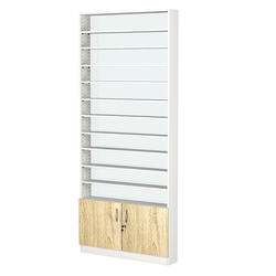 Стеллаж из ДСП с 10-ю полками 150x900 мм серии LEVEL-10 №9-1 (З/C - СТЕКЛО), Белый + Дуб Сонома