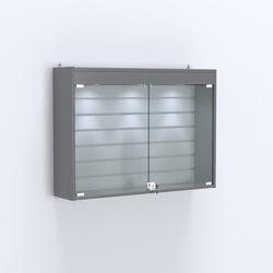 Витрина настенная №203-2Б широкая со встроенной подсветкой , Темно-Серый