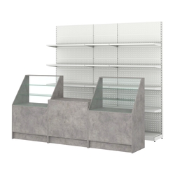 Комплект металлических стеллажей с полками и прилавков ЭК-7, Бетон Чикаго светло-серый F186 ST9