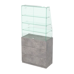 Закрытый прилавок с наклонным фасадным стеклом Селена-115, Бетон Чикаго светло-серый F186 ST9