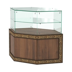 Стеклянный угловой прилавок с декором №СПБА-17, Орех