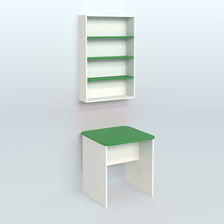 Распаковочный квадратный стол с антресолью для аптеки Р-01, Белый + Зеленый Оксид 9561 BS