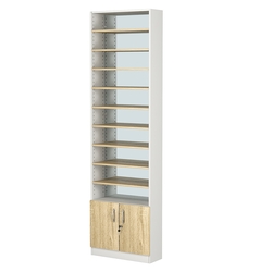 Стеллаж из ДСП с 9-ю полками 200x600 мм серии LEVEL-9 №3-2 (З/C - ЗЕРКАЛО), Белый + Дуб Сонома