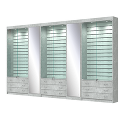 Комплект витрин под очки №10+1+10+1+10 (закрытый доступ), Метрополитан Грей