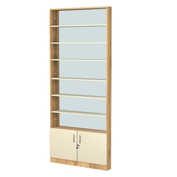 Стеллаж из ДСП с 6-ю полками 100x900 мм серии LEVEL-6 №8-2 (З/C - ЗЕРКАЛО), Дуб Золотистый и Крем Вайс