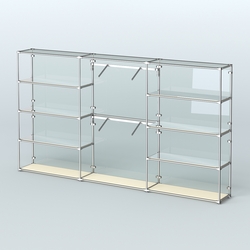 Торговая система ХРОМ (задняя стенка - стекло) 3600 мм с зеркальными полками и поручнями №6, Крем Вайс