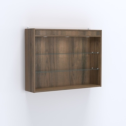 Витрина настенная №203-3Г открытого доступа со стеклянными полками и верхней подсветкой, Орех