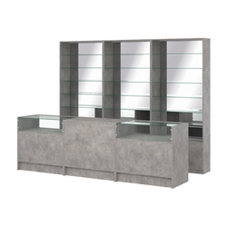 Комплект стеллажей со стеклянными полками U-6 №12-2 и прилавков ЭК-02, Бетон Чикаго светло-серый F186 ST9